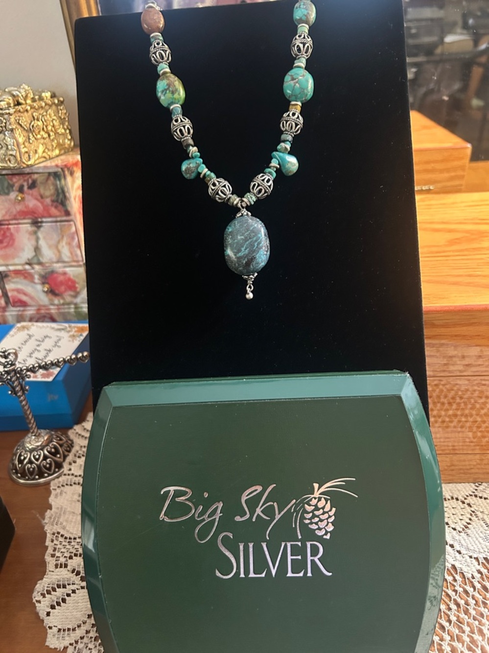 Big Sky Silver,  heavy silver and turquoise necklace